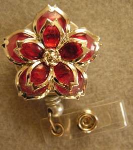 Rosy Rose Flower ID Badge Holder RETRACTABLE Reel Brooch  