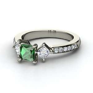  Caroline Ring, Princess Emerald 14K White Gold Ring with 
