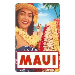  Maui, Hawaiian Lady with Frangipani Leis Premium Poster 