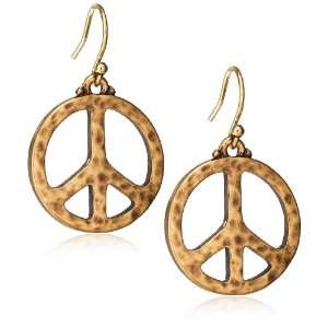    Lucky Brand Small Hammered Peace Gold Tone Earrings Jewelry