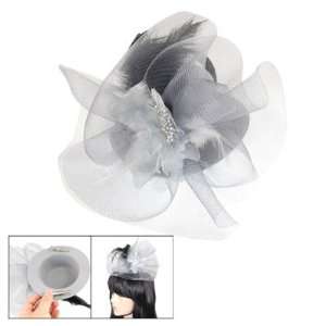  Gray Mesh Flower Veil Cocktail Hat Hair Clip for Lady 