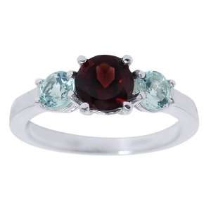    1.62 Ct Red Garnet & Sky Blue Topaz .925 Silver Ring Jewelry