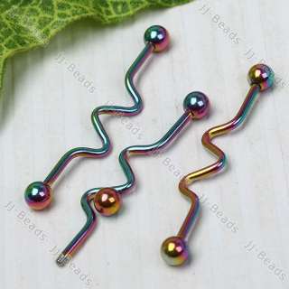 Colorful Stainless Steel Industrial Bar Tongue Ring 14g  