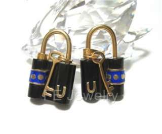 VTG Chinese Silver Gilt Enamel Lock Key Charm Pendant  