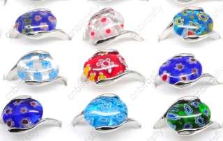   jewelry lots 100pcs Oval Murano Millefiori lampwork glass silver Rings