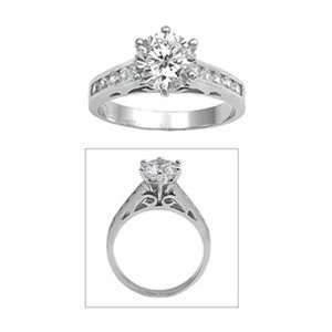 Sterling Silver Ring   Round Clear CZ   Prong Set   10 mm x 3 mm, Size 