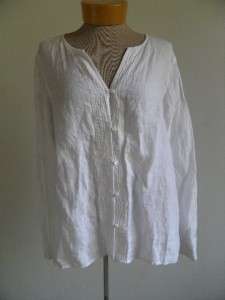 LIZ CLAIBORNE White LINEN Blouse Sheer Button Front Top Large  