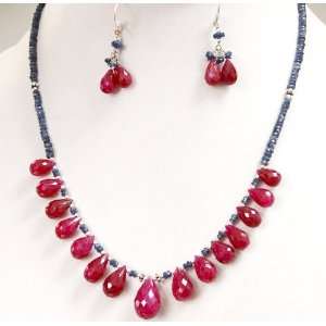 Handmade Single Strand Natural Faceted Sapphire & Ruby Drops Beaded 