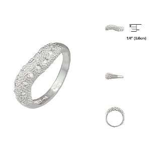  Sterling Silver Textured Wave Ring with Etoile CZ Size 8 