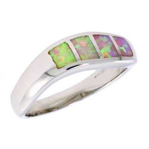 Sterling Silver, Synthetic Pink Opal Wave Ring, 1/4 (7 mm) wide, size 