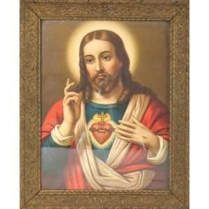    Antique French Color Lithograph Jesus Sacred Heart