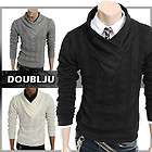 Doublju1 Mens Casual Shirring Sweater BLACK/GRAY/IVORY (KS01)