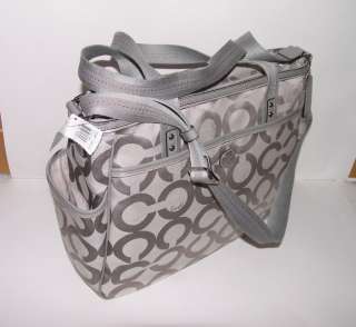 NWT Authentic COACH Silver/Light Gray OP Art Diaper Baby Bag Tote 