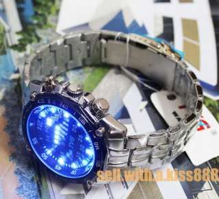 Rare Design Blue Binary LED Mens Shinshoku Black Watch  