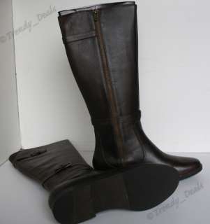 NIB Cole Haan Air Petra Leather Flat Tall Riding Boot Dark Brown 