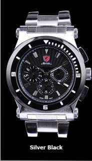 New SHARK 6 Hands Date Day Quartz Men Sport Steel Watch  