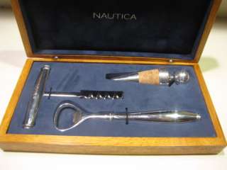 Nautica Bottle Opener Corkscrew Stopper Bar Set in Box  