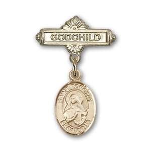   Gold Baby Badge with St. Dorothy Charm and Godchild Badge Pin Jewelry