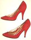 VINTAGE NORMA KAMALI RED SUEDE CLEAR PLASTIC SHOES 6 1/2 M 1980s