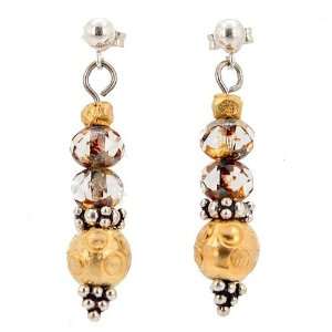 Brown Faceted Czech Glass and Decorative Gold Vermeil Beaded Post 