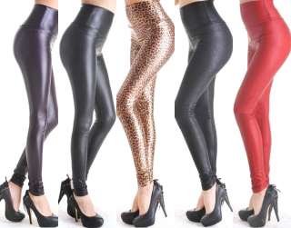 Sexy Women Faux Leather Stretch High Waisted Tight Pants Leggings 