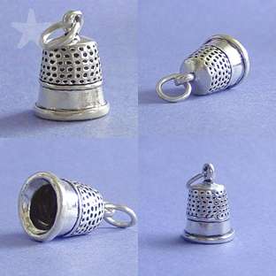 THIMBLE SEWING NEEDLEWORK Sterling Silver Charm Pendant  