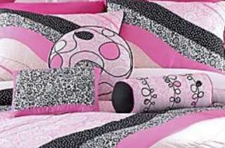   Black White Pink Comforter Set+Drapes+Val+Sheets+Pillows~NEW~Girl/Teen
