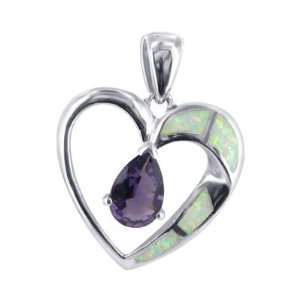   Shape Amethyst Cubic Zirconia with White Opal Inlay Heart Shape 21 x
