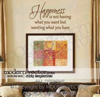 INSPIRATIONAL Quote Vinyl Wall Decal HAPPINESS IS  