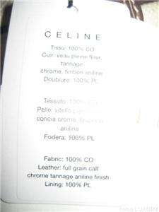   CELINE Cream Logo Canvas Black Leather Trim Satchel Bag HandBag Purse