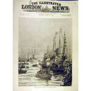 1894 German Emperor Cowes Fleet Ships Naval Old Print 