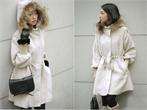 Fashion Girls Cashmere White Winter Coat Fur Collar Jacket Unique 