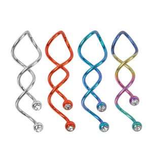 Steel Triple Twist with Clear Cubic Zirconia Ball Ends   14G   Rainbow 
