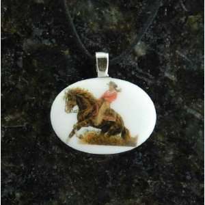    Reining Horse Cowgirl Cabochon Pendant Adjustable Necklace Jewelry