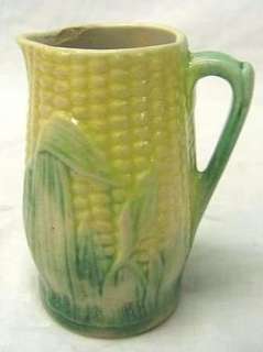 primitive majolica pottery corn syrup jug cream pitcher  