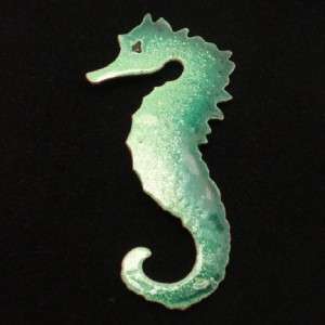 Seahorse Brooch Pin Figural Vintage Enamel & Copper  