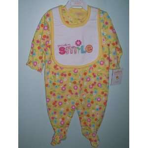   Girls 2 piece Yellow Floral Footed Sleep & Play Set 3 Months Baby