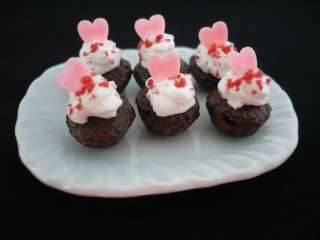 Set of 6 Chocolate of Heart Cupcakes Dollhouse Miniatures Food Supply 