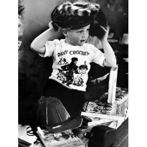  Young Boy Wearing T Shirt with Davy Crocketts Name and 