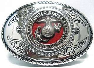 US MARINE CORPS Insignia Belt Buckle USMC Silver Red  