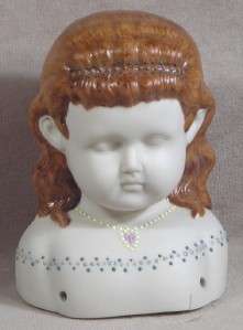 Porcelain Bisque Painted Girl Head Doll Parts  