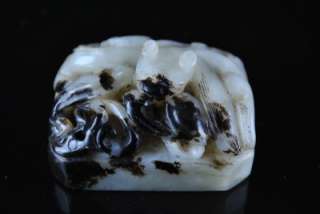   Chinese Black & White Jade Carved Scholar Seal Carving w Chi Lung