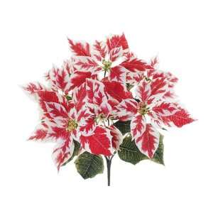  Faux 18 Marblestar Poinsettia Bush x7 Red White (Pack of 