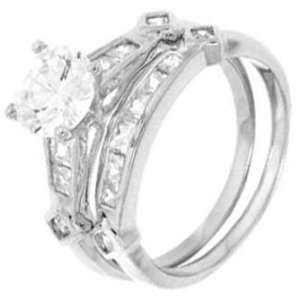  Sterling Silver Wedding Ring Set with Round Cubic Zirconia 