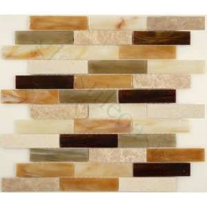   /Beige Linea Offset Glossy & Unpolished Glass and Stone Tile   17702