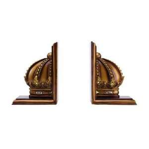  Bronze Crown Bookends, Set of 2