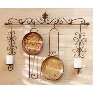  39 Scroll Design Wall Mounted Plate Rack & Candle Holder 