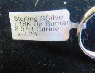 18k Gold over Sterling 8.57ct Citrine~White Zircon Ring  