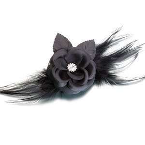  Black Flower and Feather Clip and/or Pin 