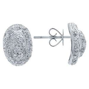  14K White Gold Womens Cluster Diamond Earrings Jewelry